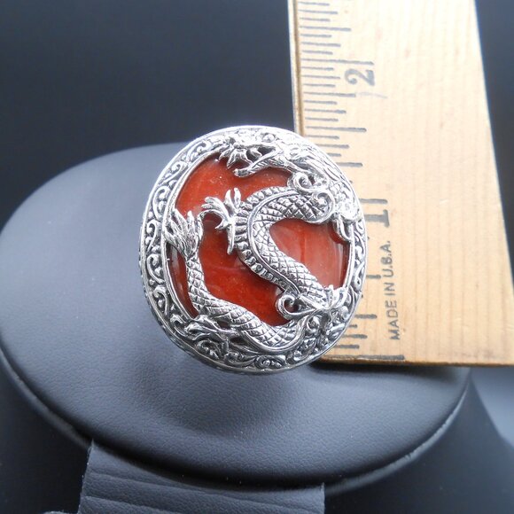 Ring, Bali Legacy Red Jade (D) Dragon Ring in Sterling Silver 53.10 ctw, Size 8 - Picture 9 of 10